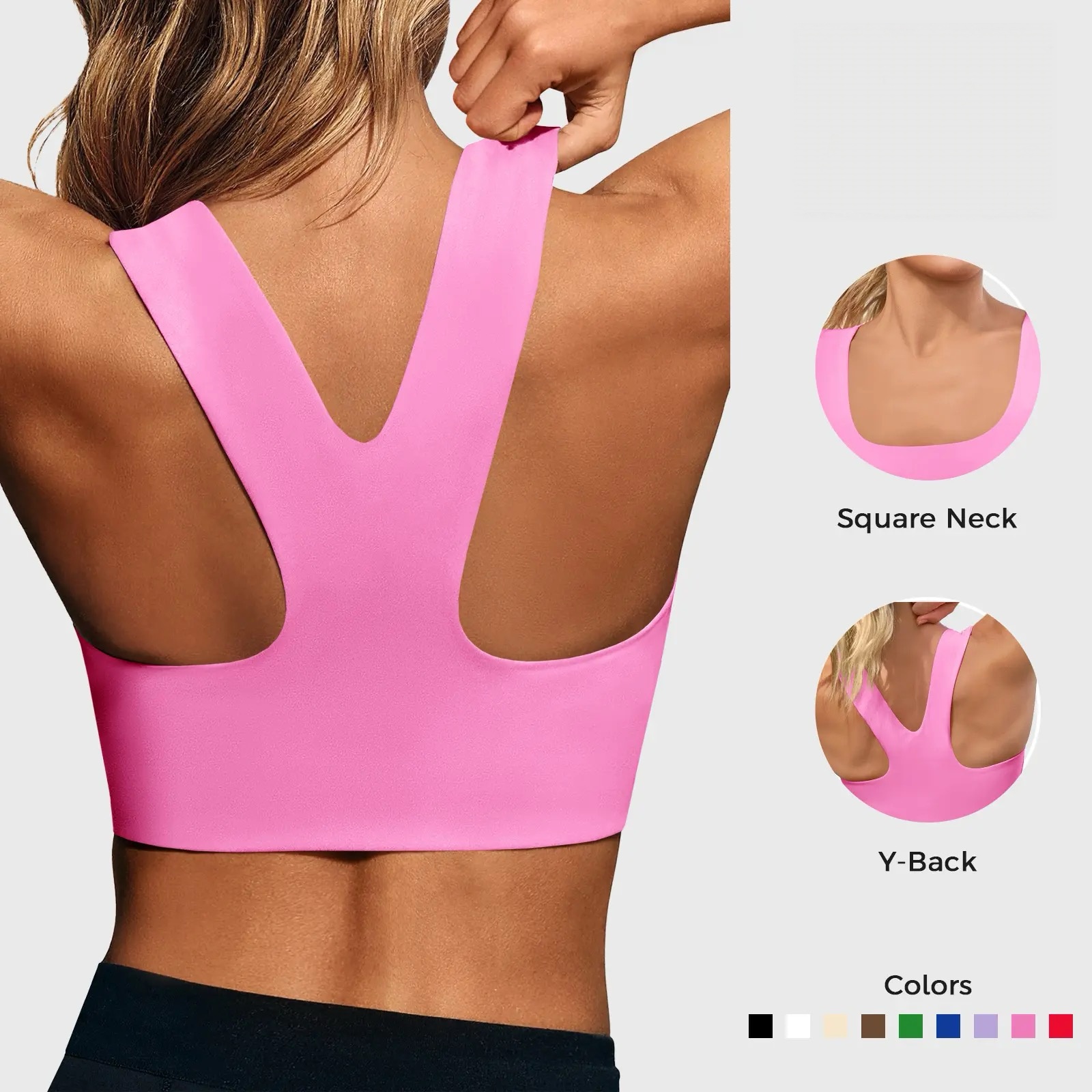 Women's Buttery Soft Square Neck Padded Compressive Seamless Longline Sports Bra